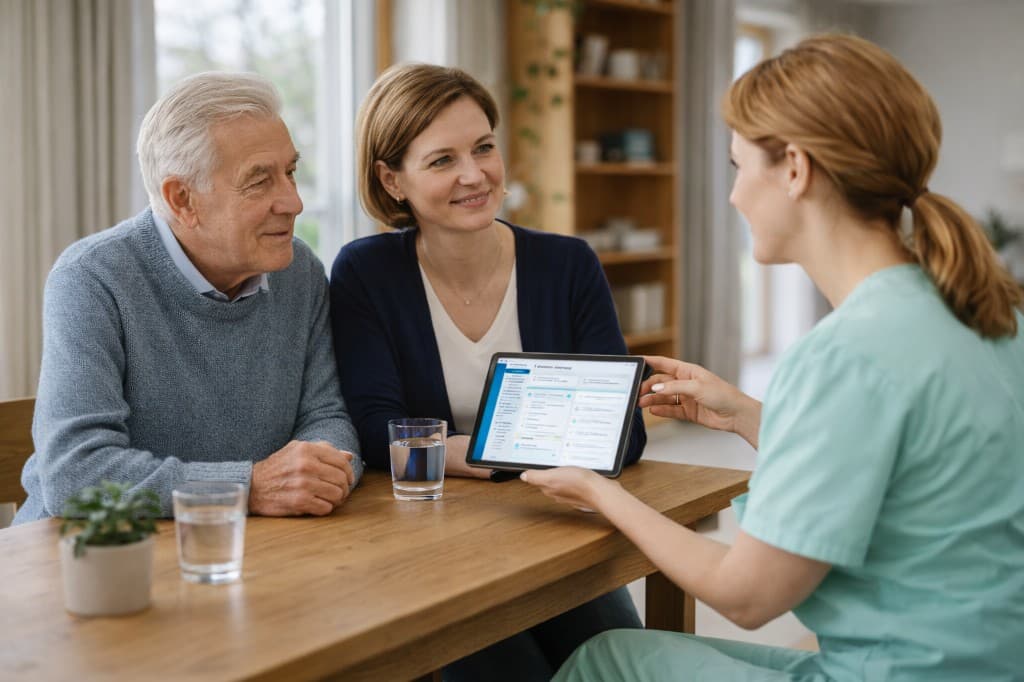 Pflegerin unterstützt Patientin im Alltag